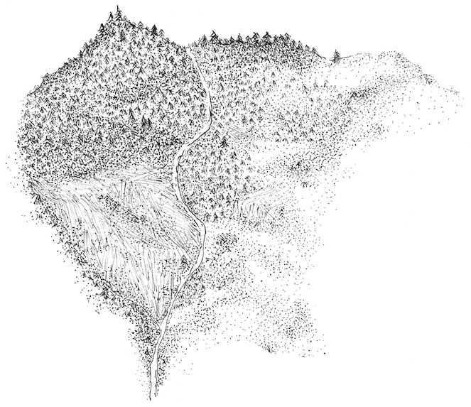 Illustration of Flume Trail Hillside of Mt. Juneau